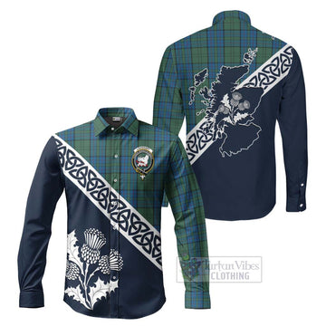 Lockhart Tartan Long Sleeve Button Shirt Featuring Thistle and Scotland Map Men's Shirt S - Tartan Vibes Clothing