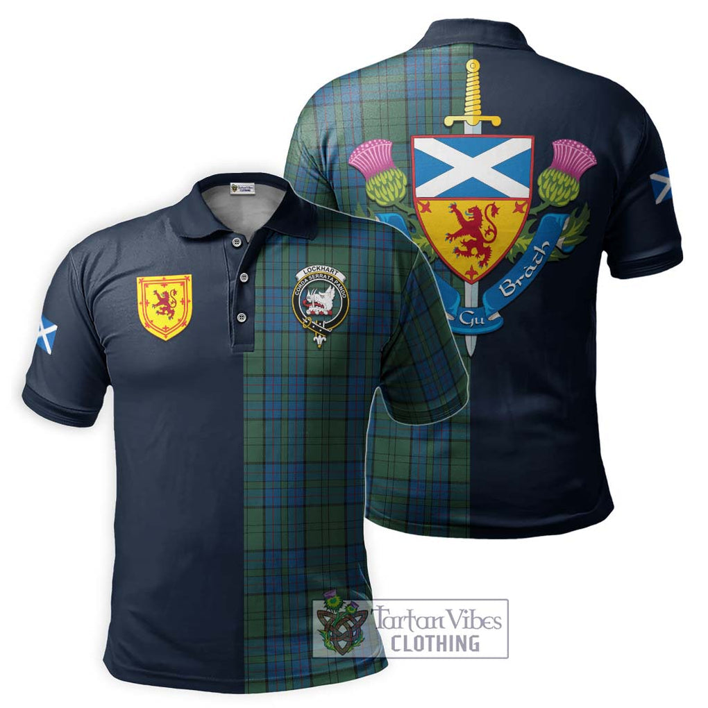 Lockhart Tartan Polo Shirt Alba with Scottish Lion Royal Arm Half Style Kid - Tartan Vibes Clothing