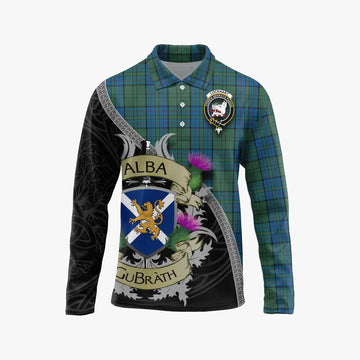 Lockhart Tartan Family Crest Long Sleeve Polo Shirt Lion Rampant Royal Thistle Shield Celtic Inspired Unisex - Tartan Vibes Clothing