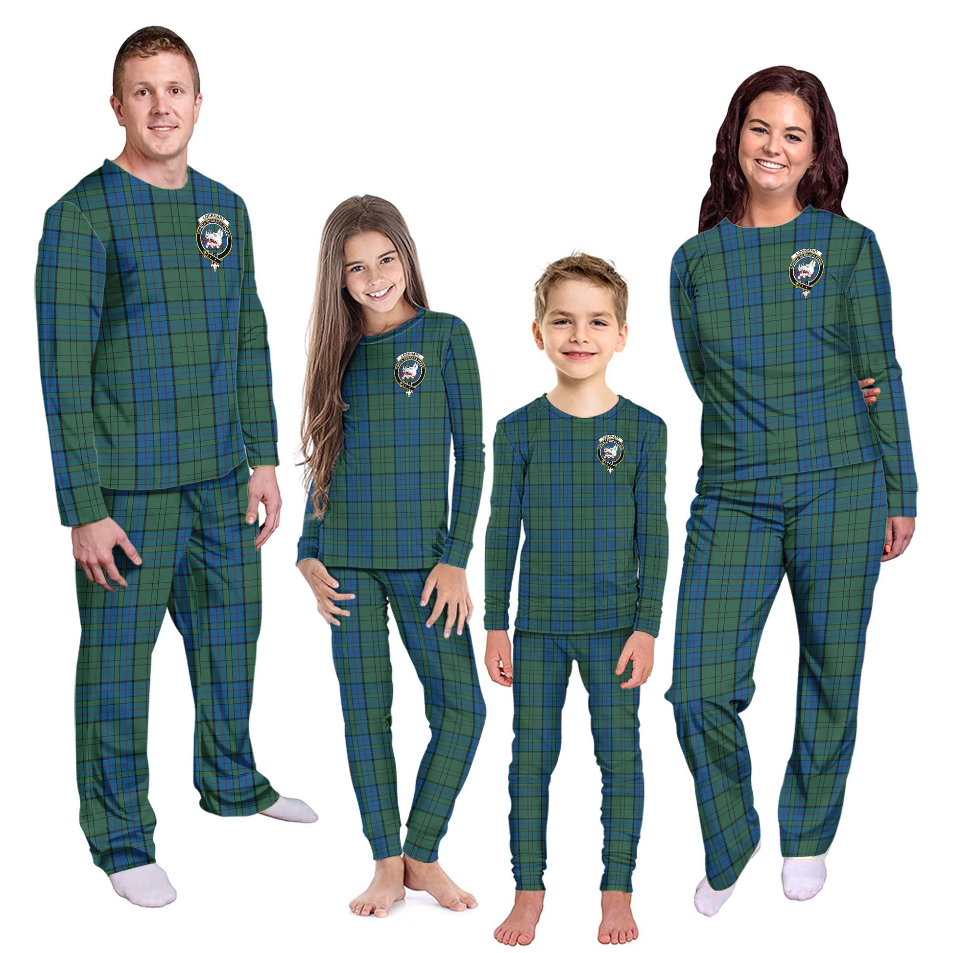 Lockhart Tartan Pajamas Family Set with Family Crest Kid - Tartan Vibes Clothing