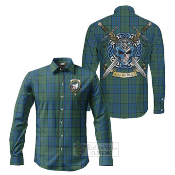 Lockhart Tartan Long Sleeve Button Shirt with Family Crest Celtic Skull Style Men's Shirt S - Tartan Vibes Clothing