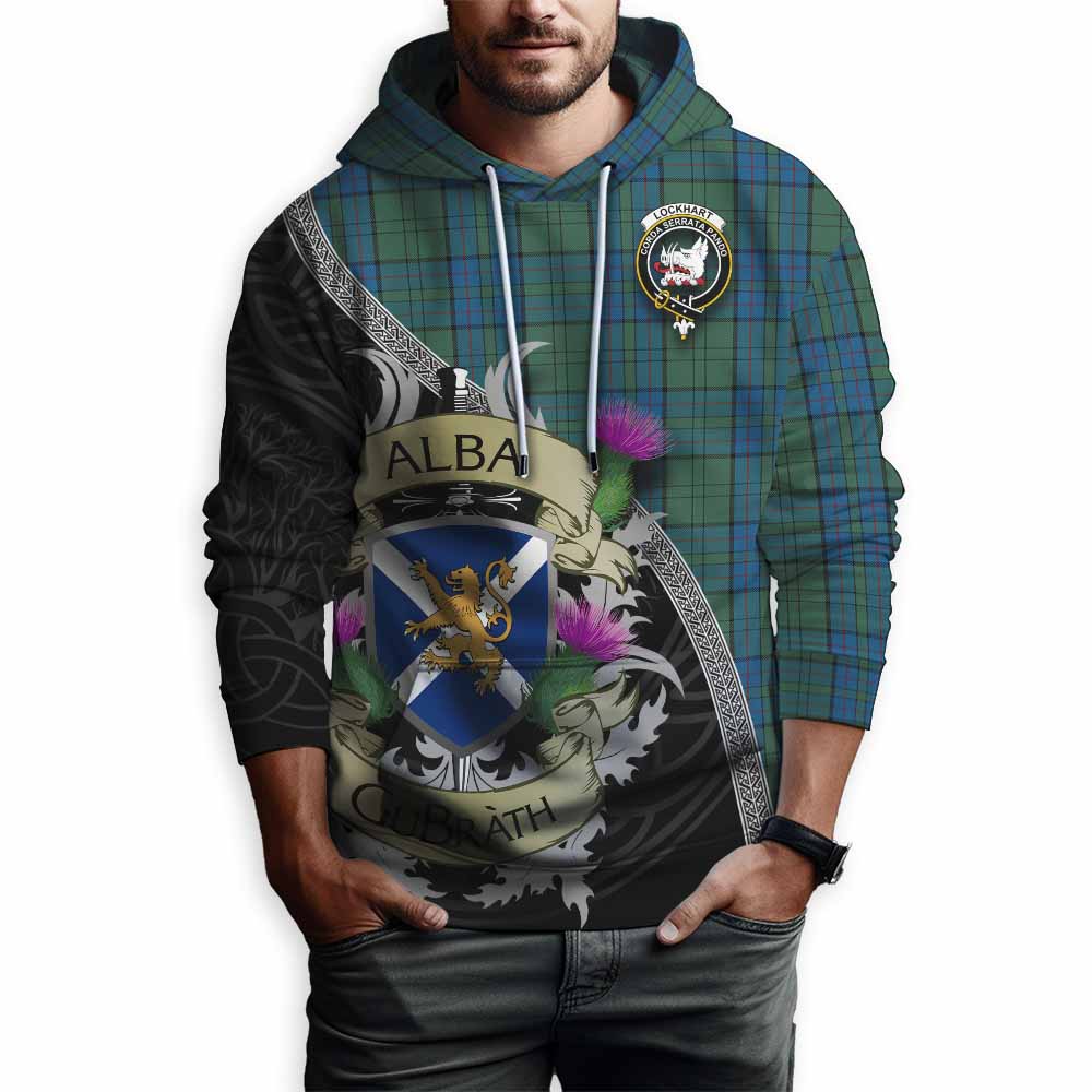 Lockhart Tartan Family Crest Hoodie Lion Rampant Royal Thistle Shield Celtic Inspired Pullover Hoodie - Tartan Vibes Clothing