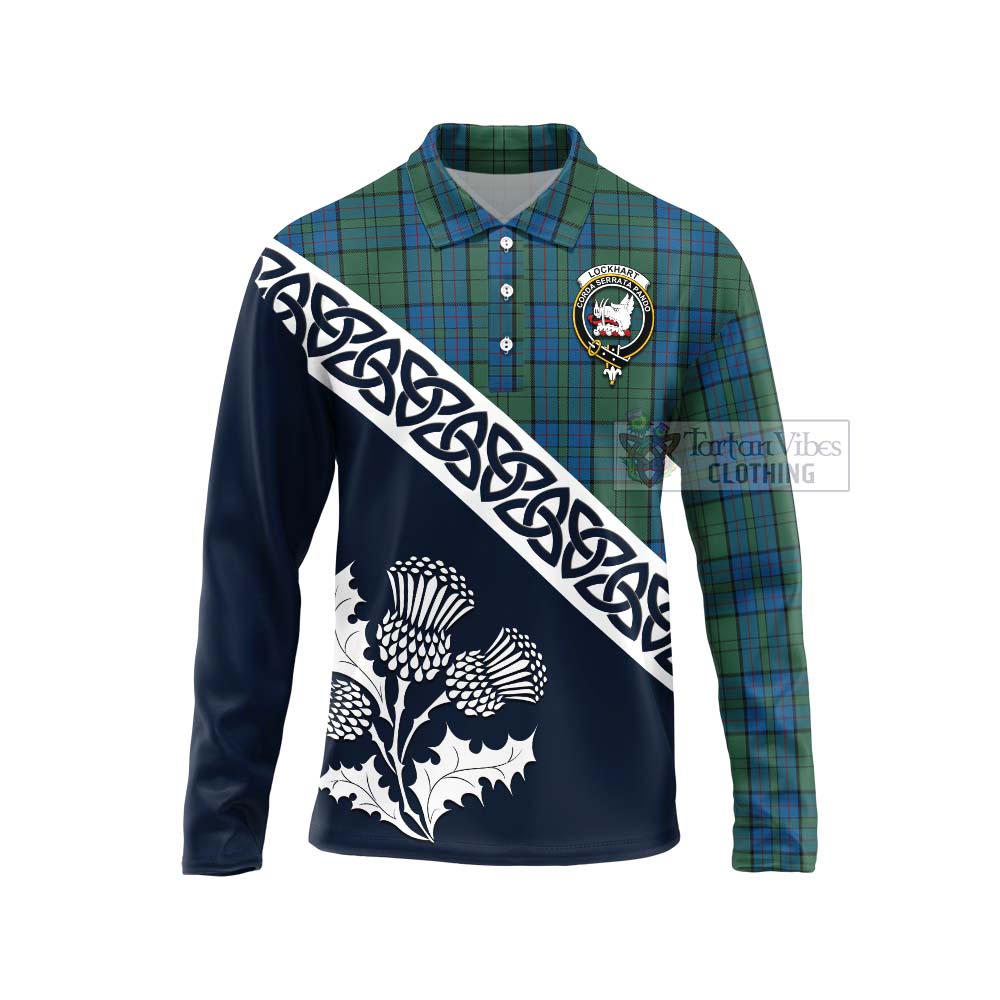 Lockhart Tartan Long Sleeve Polo Shirt Featuring Thistle and Scotland Map Unisex - Tartan Vibes Clothing