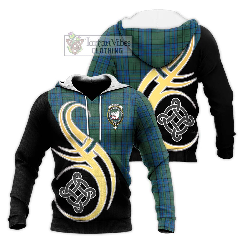 Lockhart Tartan Knitted Hoodie with Family Crest and Celtic Symbol Style Unisex Knitted Pullover Hoodie - Tartan Vibes Clothing