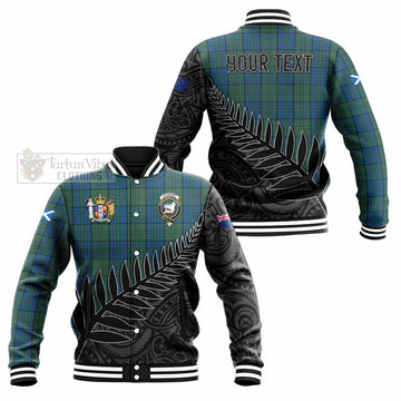 Tartan Vibes Clothing Lockhart Crest Tartan Baseball Jacket with New Zealand Silver Fern Half Style