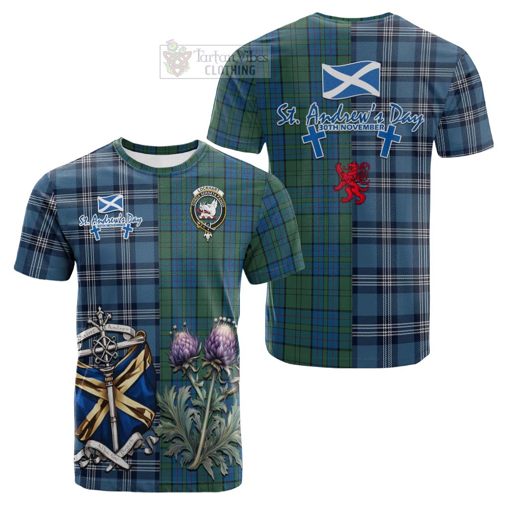 Lockhart Tartan Cotton T-shirt Happy St. Andrew's Day Half Tartan Style Kid's Shirt - Tartan Vibes Clothing