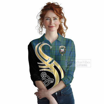 Lockhart Tartan Women's Casual Shirt with Family Crest and Celtic Symbol Style Female - Tartan Vibes Clothing