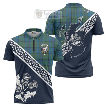 Lockhart Tartan Zipper Polo Shirt Featuring Thistle and Scotland Map Unisex - Tartanvibesclothing Store