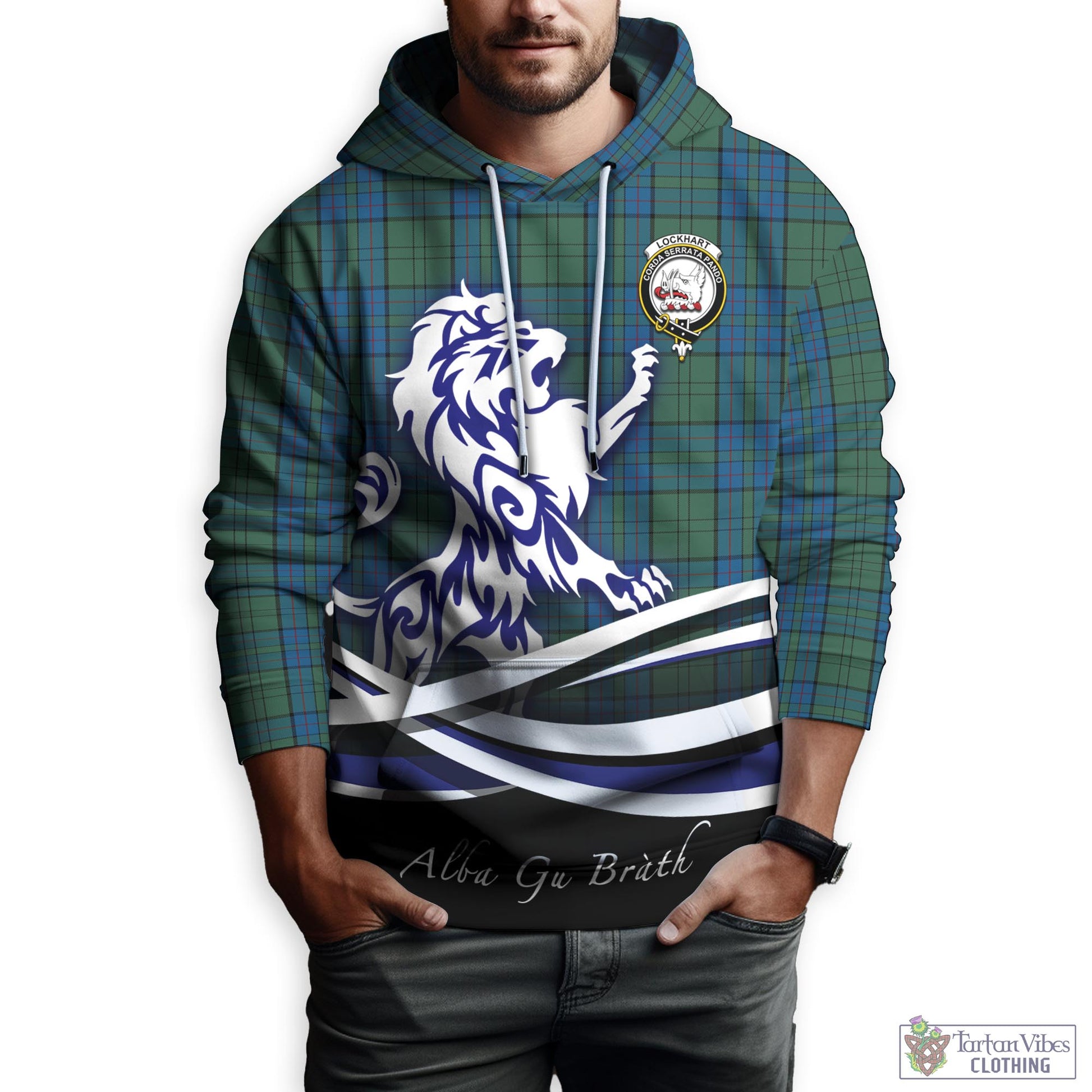Lockhart Tartan Hoodie with Alba Gu Brath Regal Lion Emblem Zip Hoodie - Tartan Vibes Clothing