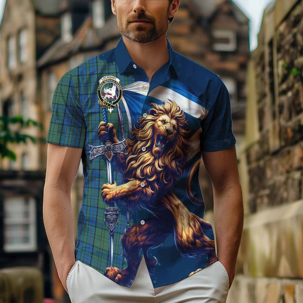 Lockhart Tartan Family Crest Hawaiian Shirt with Scottish Majestic Lion Kid - Tartan Vibes Clothing