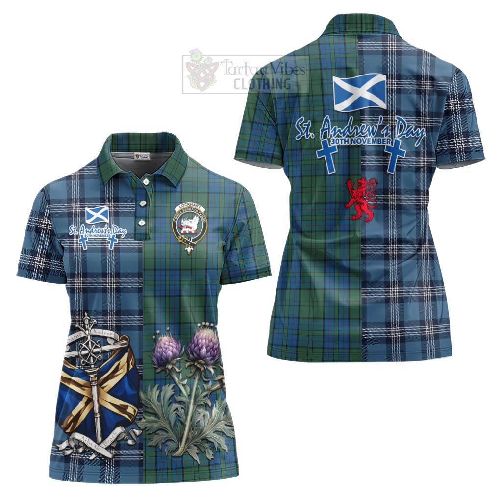 Lockhart Tartan Women's Polo Shirt Happy St. Andrew's Day Half Tartan Style Women - Tartan Vibes Clothing