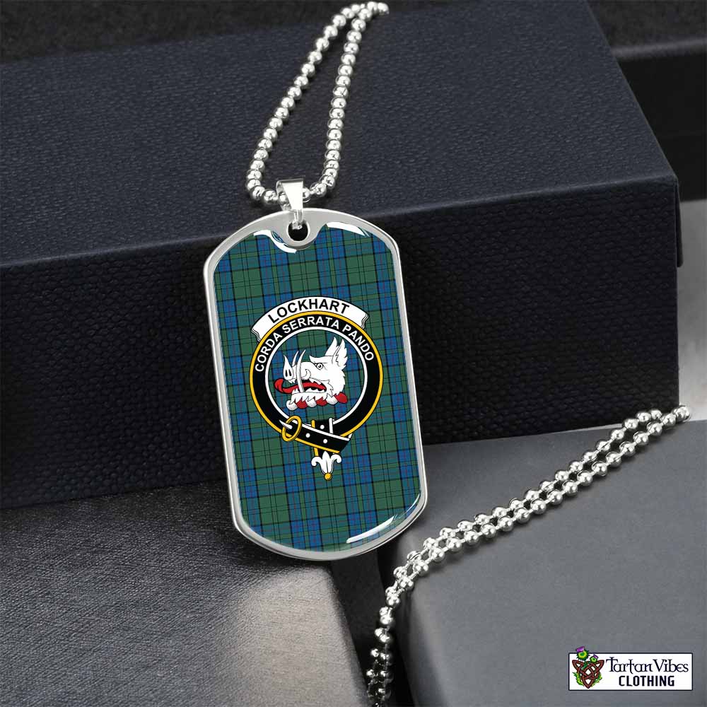 Lockhart Tartan Dog Tag Necklace with Family Crest Silver No - Tartan Vibes Clothing