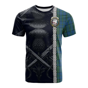 Lockhart Tartan Cotton T-shirt with Family Crest Cross Sword Thistle Celtic Vibes