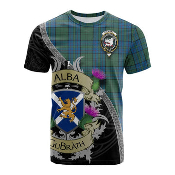 Lockhart Tartan Family Crest Cotton T-shirt Lion Rampant Royal Thistle Shield Celtic Inspired