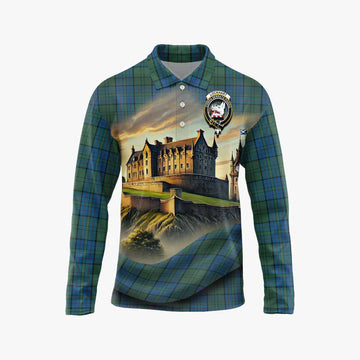 Lockhart Tartan Family Crest Long Sleeve Polo Shirt with Scottish Ancient Castle Style Unisex - Tartan Vibes Clothing