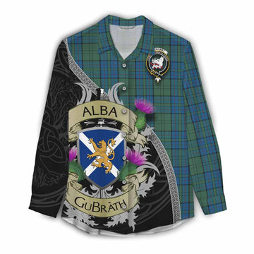 Lockhart Tartan Family Crest Women's Casual Shirt Lion Rampant Royal Thistle Shield Celtic Inspired Female - Tartan Vibes Clothing