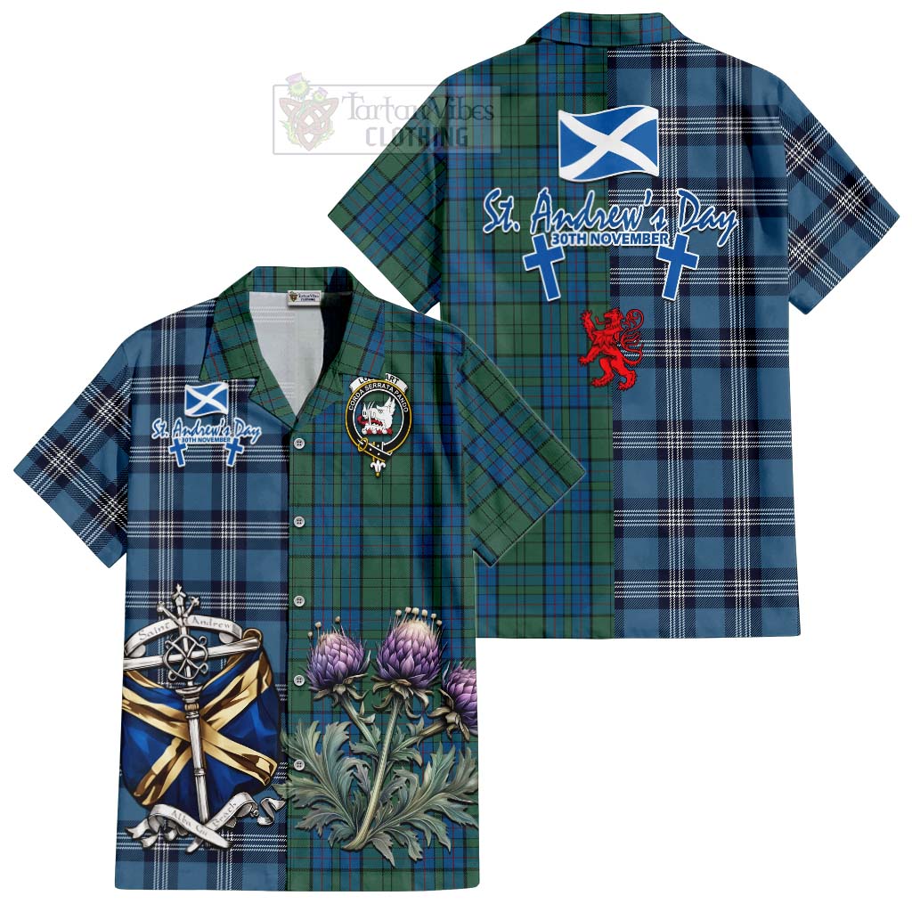 Lockhart Tartan Hawaiian Shirt Happy St. Andrew's Day Half Tartan Style Kid - Tartan Vibes Clothing