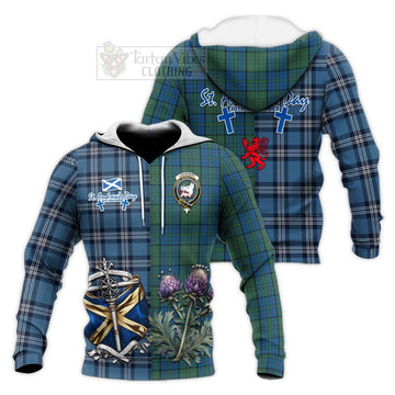 Lockhart Tartan Knitted Hoodie Happy St. Andrew's Day Half Tartan Style Unisex Knitted Pullover Hoodie - Tartan Vibes Clothing