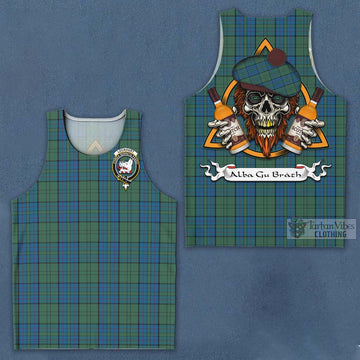 Lockhart Tartan Men's Tank Top with Family Crest and Bearded Skull Holding Bottles of Whiskey Men - Tartan Vibes Clothing