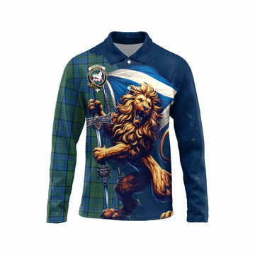 Lockhart Tartan Family Crest Long Sleeve Polo Shirt with Scottish Majestic Lion Unisex - Tartan Vibes Clothing
