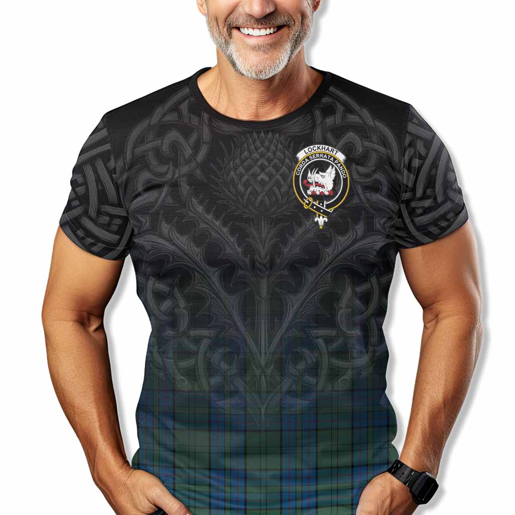 Tartan Vibes Clothing Lockhart Tartan T-Shirt with Family Crest Celtic Thistle Vibes