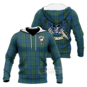 Lockhart Tartan Knitted Hoodie with Family Crest Celtic Skull Style Unisex Knitted Pullover Hoodie - Tartan Vibes Clothing