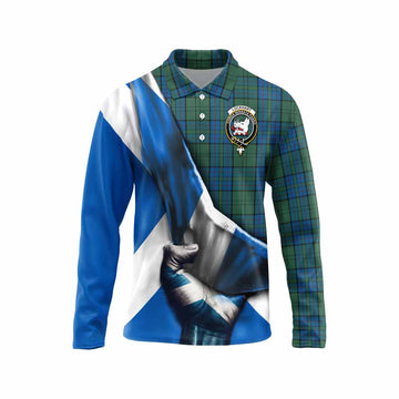 Lockhart Tartan Long Sleeve Polo Shirt with Family Crest Scotland Patriotic Style Unisex - Tartan Vibes Clothing