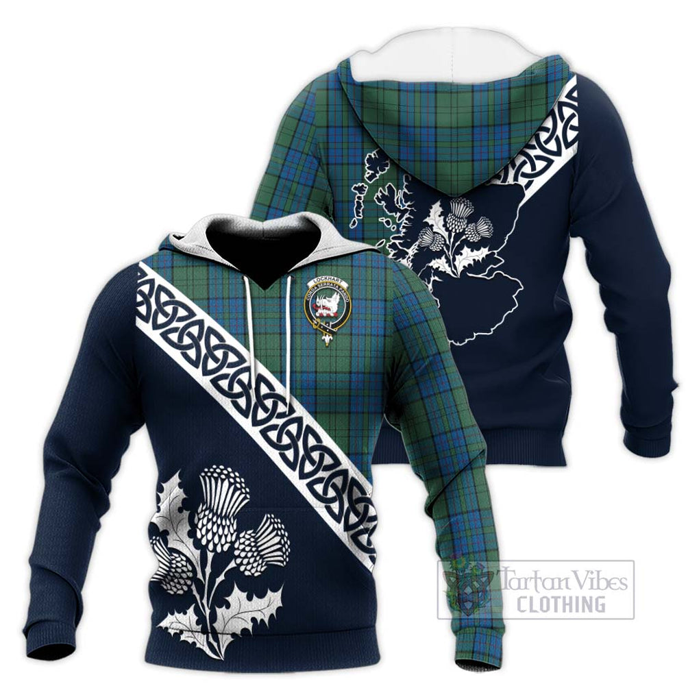 Lockhart Tartan Knitted Hoodie Featuring Thistle and Scotland Map Unisex Knitted Pullover Hoodie - Tartan Vibes Clothing