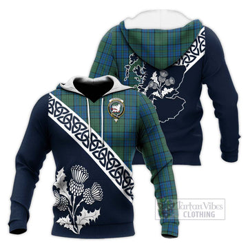 Lockhart Tartan Knitted Hoodie Featuring Thistle and Scotland Map Unisex Knitted Pullover Hoodie - Tartan Vibes Clothing