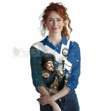 Lockhart Tartan Women's Casual Shirt with Family Crest Scottish Bagpiper Vibes Female - Tartan Vibes Clothing