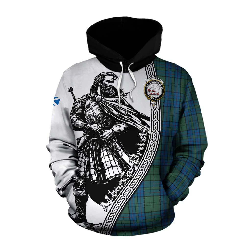 Lockhart Tartan Clan Crest Cotton Hoodie with Highlander Warrior Celtic Style Pullover Hoodie XS - Tartan Vibes Clothing