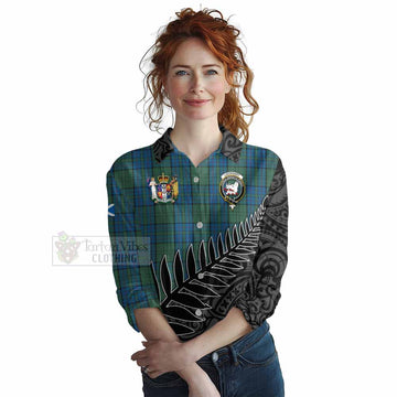 Tartan Vibes Clothing Lockhart Crest Tartan Women's Casual Shirt with New Zealand Silver Fern Half Style