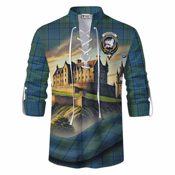 Lockhart Tartan Family Crest Ghillie Kilt Shirt with Scottish Ancient Castle Style Men - Tartan Vibes Clothing