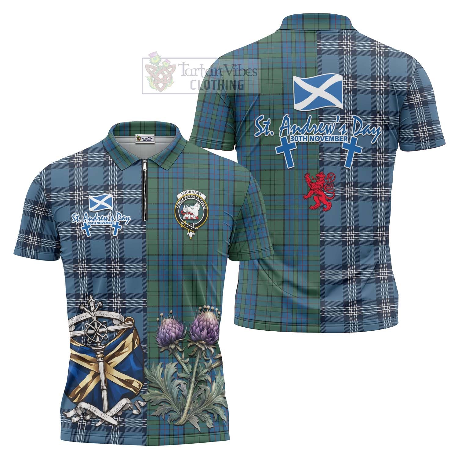 Lockhart Tartan Zipper Polo Shirt Happy St. Andrew's Day Half Tartan Style Unisex - Tartan Vibes Clothing