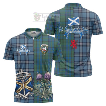 Lockhart Tartan Zipper Polo Shirt Happy St. Andrew's Day Half Tartan Style Unisex - Tartan Vibes Clothing