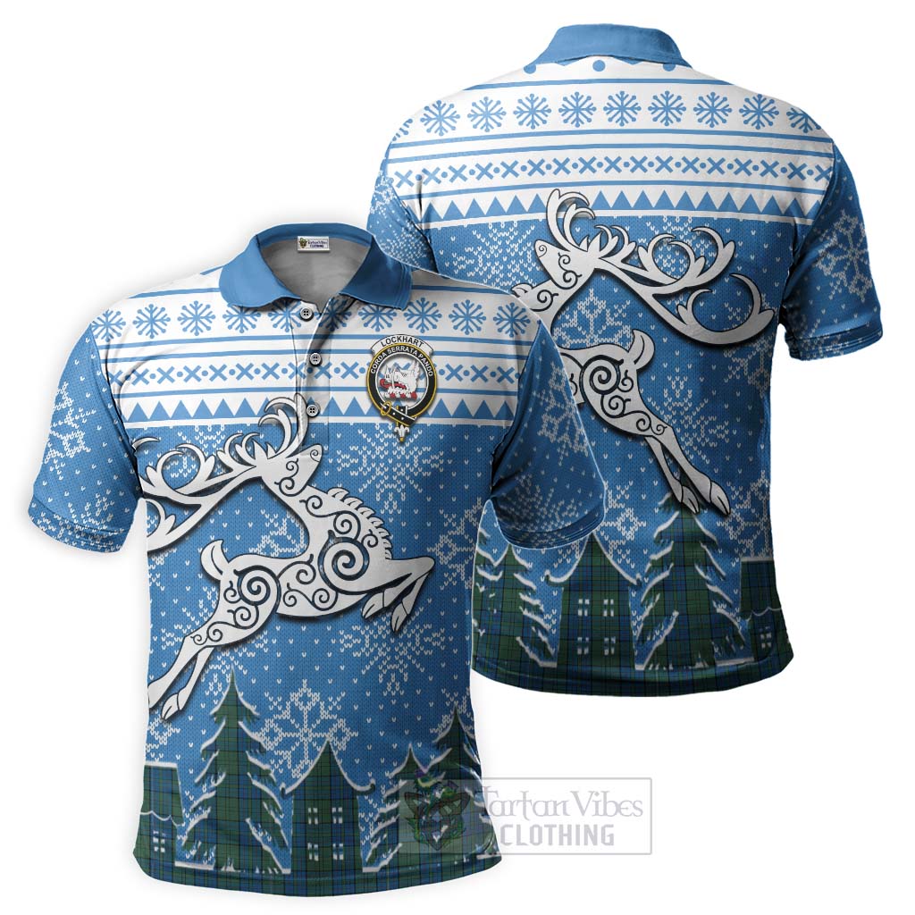 Tartan Vibes Clothing Lockhart Clan Christmas Polo Shirt Celtic Reindeer Style