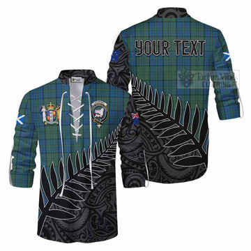 Tartan Vibes Clothing Lockhart Crest Tartan Ghillie Kilt Shirt with New Zealand Silver Fern Half Style