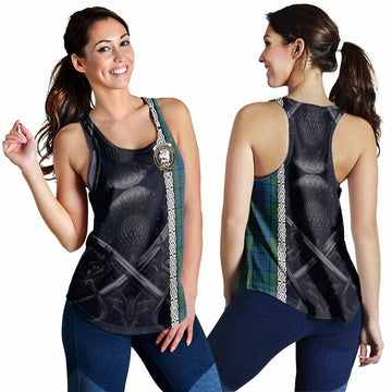 Lockhart Tartan Women's Racerback Tanks with Family Crest Cross Sword Thistle Celtic Vibes 4XL - Tartan Vibes Clothing