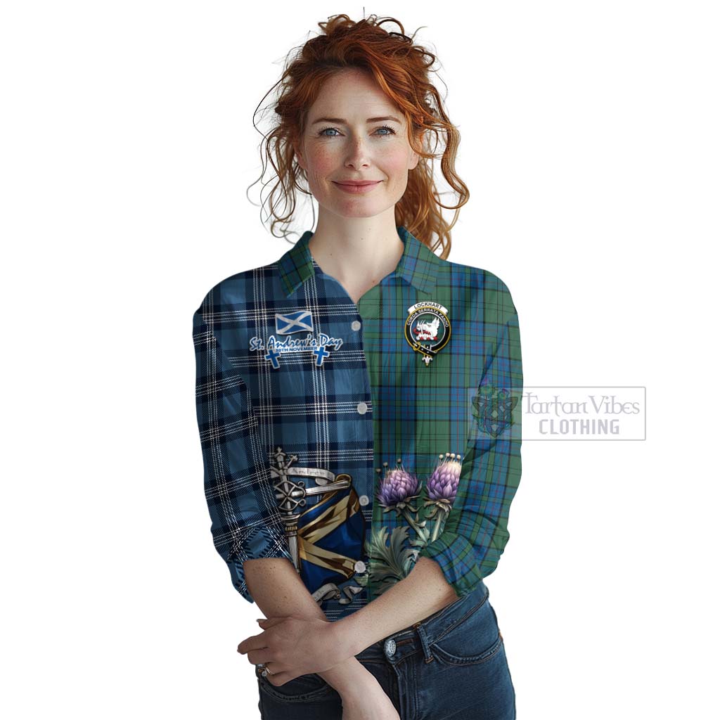 Lockhart Tartan Women's Casual Shirt Happy St. Andrew's Day Half Tartan Style Female - Tartan Vibes Clothing