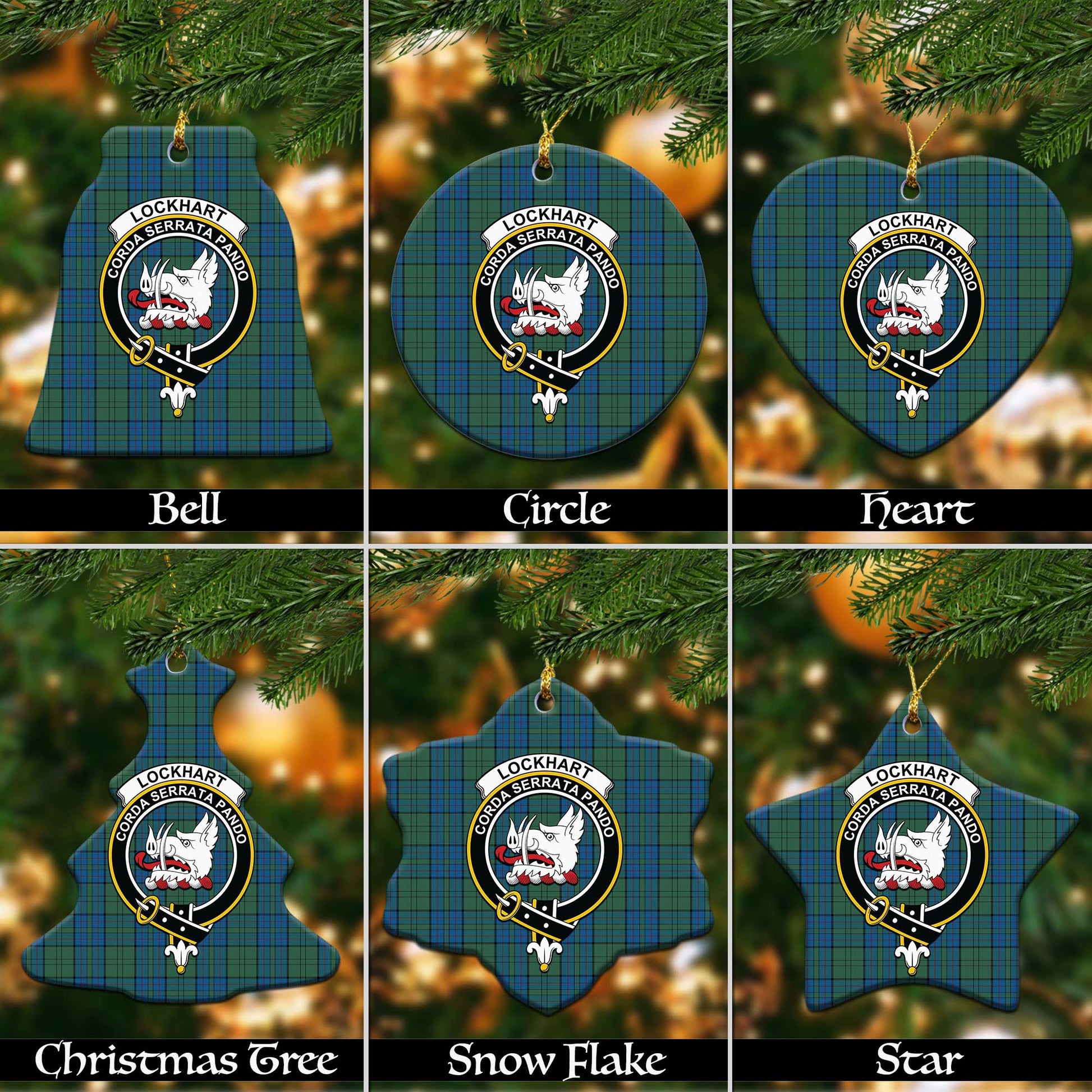 Lockhart Tartan Christmas Ceramic Ornaments with Family Crest Ceramic - Tartan Vibes Clothing