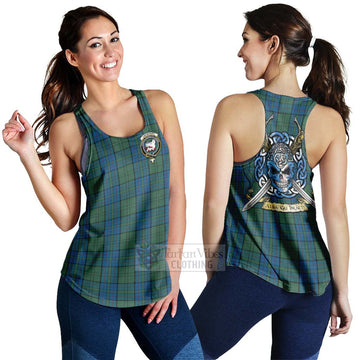 Lockhart Tartan Women's Racerback Tanks with Family Crest Celtic Skull Style 4XL - Tartan Vibes Clothing