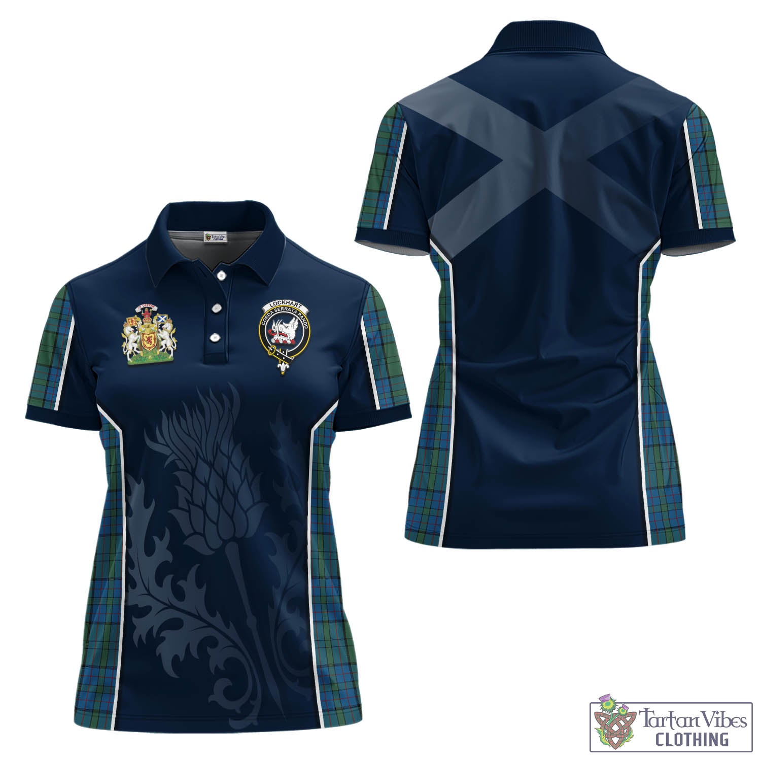 Tartan Vibes Clothing Lockhart Tartan Women's Polo Shirt with Family Crest and Scottish Thistle Vibes Sport Style