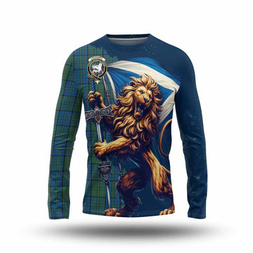 Lockhart Tartan Family Crest Long Sleeve T-Shirt with Scottish Majestic Lion Unisex - Tartan Vibes Clothing