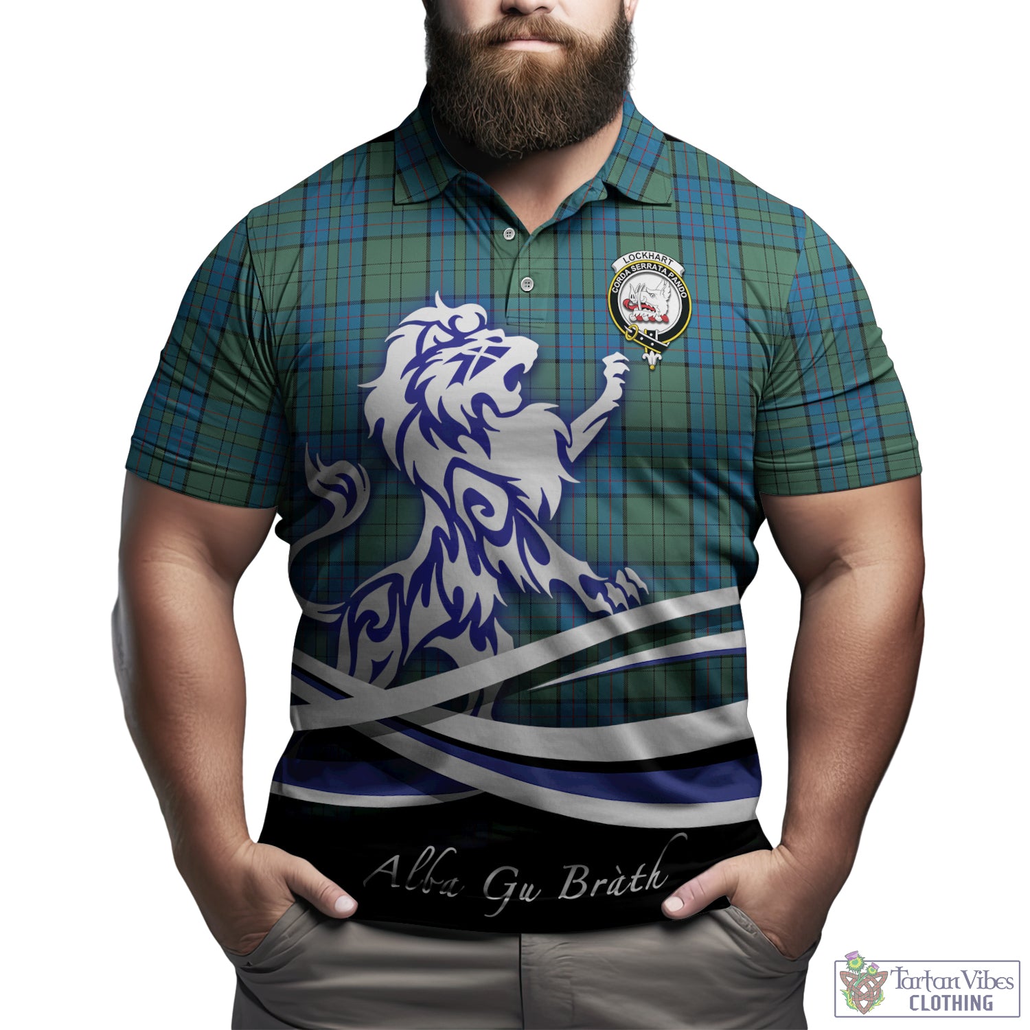 Lockhart Tartan Polo Shirt with Alba Gu Brath Regal Lion Emblem Kid - Tartan Vibes Clothing