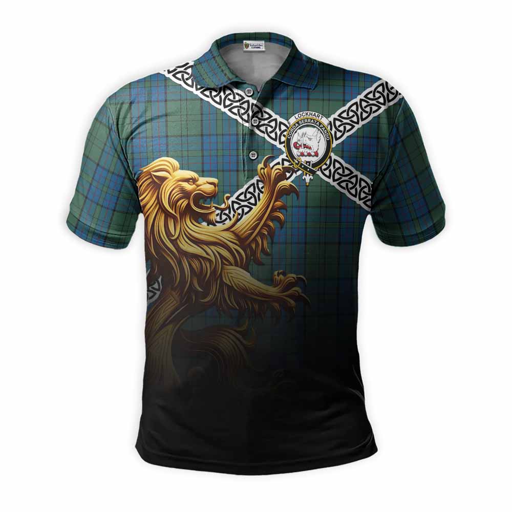Lockhart Crest Tartan Polo Shirt with Golden Lion Emblem Celtic Style Kid - Tartan Vibes Clothing
