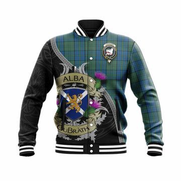 Lockhart Tartan Family Crest Baseball Jacket Lion Rampant Royal Thistle Shield Celtic Inspired Unisex - Tartan Vibes Clothing