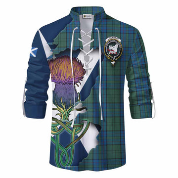 Tartan Vibes Clothing Lockhart Tartan Family Crest Ghillie Kilt Shirt Scottish Thistle Celtic Inspired