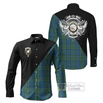 Lockhart Tartan Long Sleeve Button Shirt with Family Crest and Military Logo Style Men's Shirt S - Tartanvibesclothing Shop