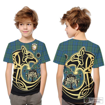 Lockhart Tartan Kid T-Shirt with Family Crest Celtic Wolf Style Youth XL Size14 - Tartan Vibes Clothing