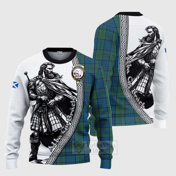 Lockhart Tartan Clan Crest Knitted Sweater with Highlander Warrior Celtic Style Unisex - Tartan Vibes Clothing